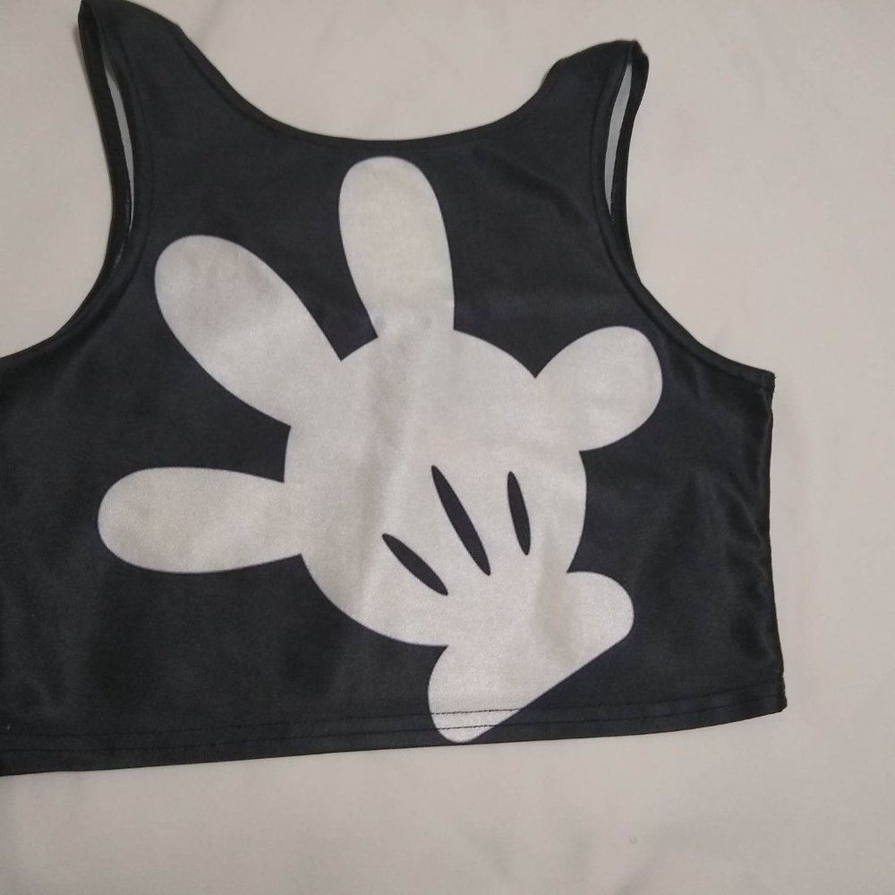 Black Mickey Mouse Hands Graphic Crop Tank Top - Picture 2 of 2